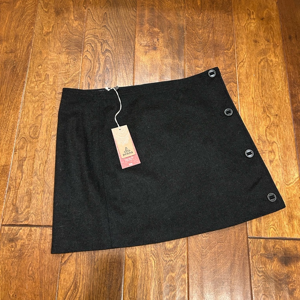 Prana Nicky Black Wool Mini Skirt with Side Buttons